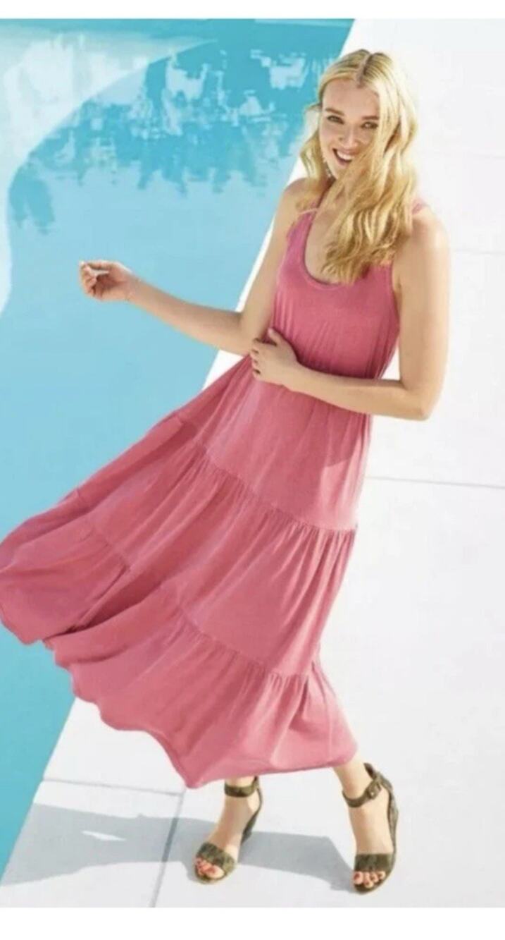 Sundry Pink Maxi Dress Women's Size 0 XS S Tiered Racerback Cotton Modal USA